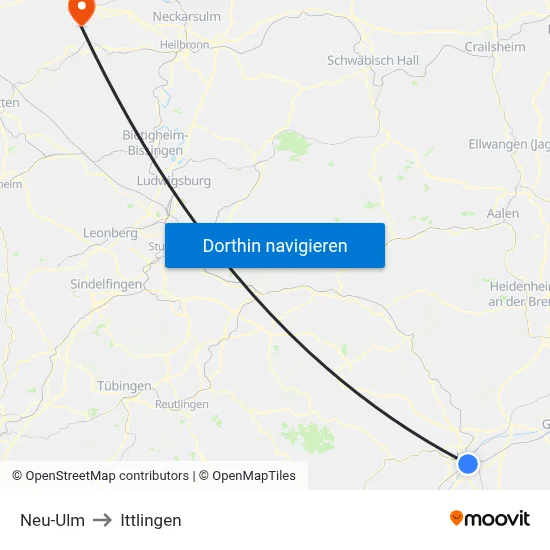 Neu-Ulm to Ittlingen map