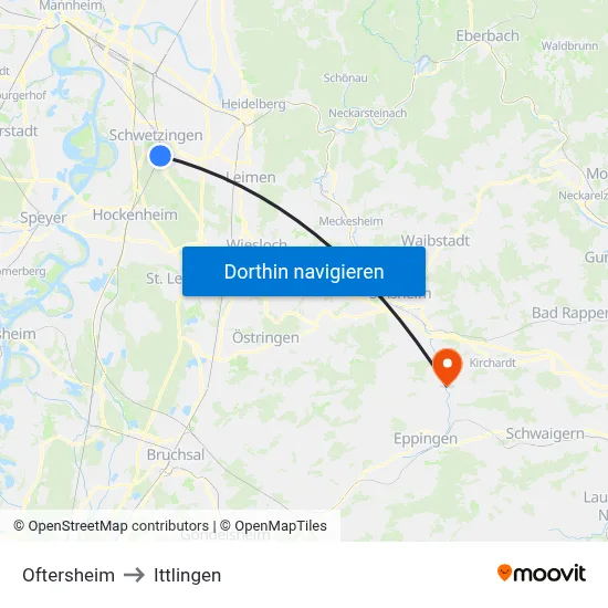 Oftersheim to Ittlingen map