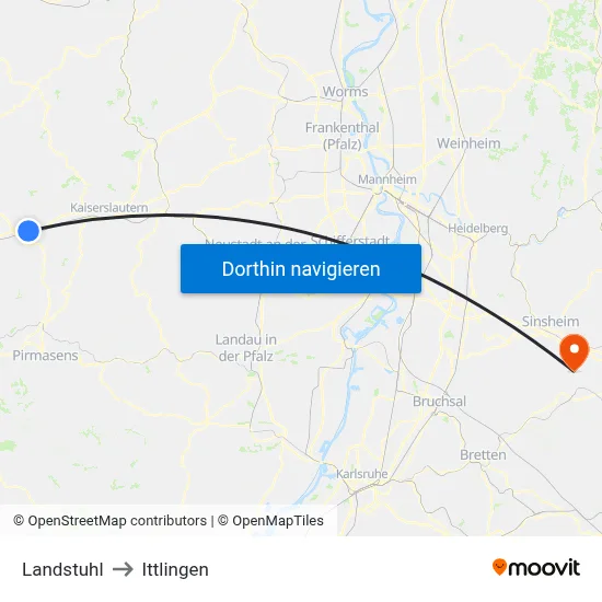 Landstuhl to Ittlingen map