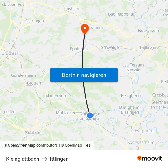 Kleinglattbach to Ittlingen map