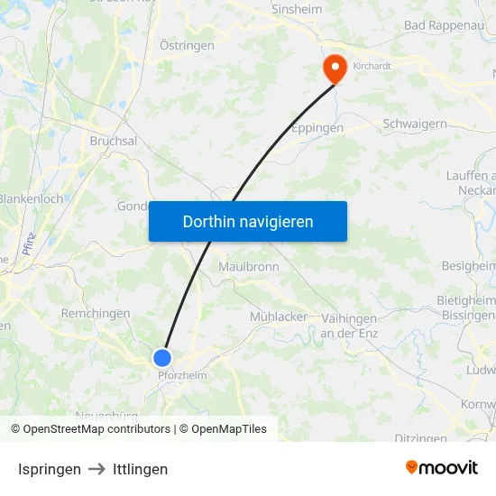 Ispringen to Ittlingen map