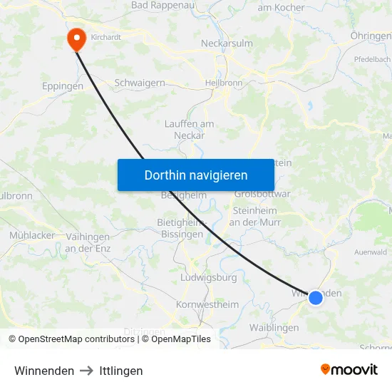 Winnenden to Ittlingen map