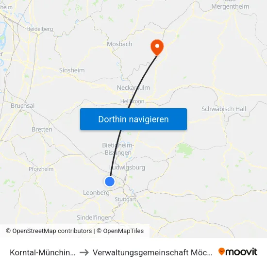Korntal-Münchingen to Verwaltungsgemeinschaft Möckmühl map