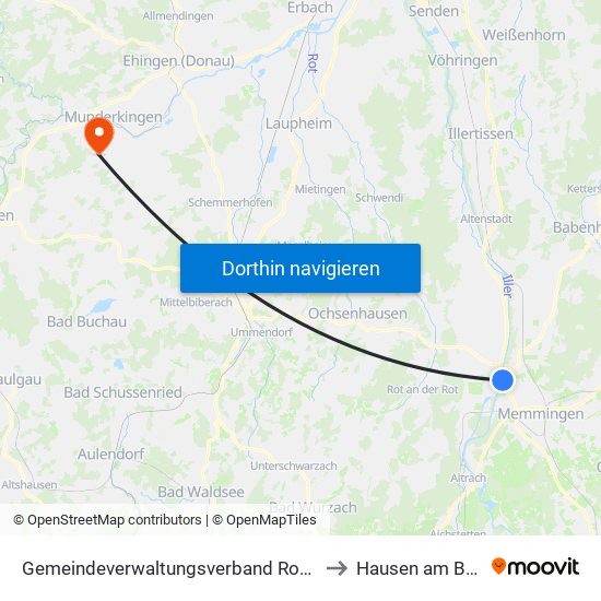 Gemeindeverwaltungsverband Rot-Tannheim to Hausen am Bussen map