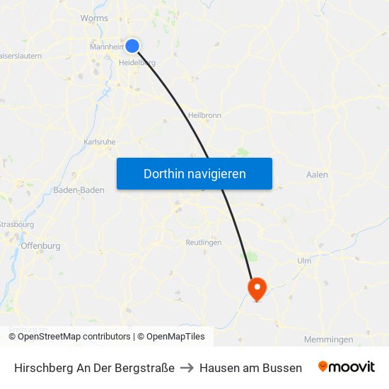 Hirschberg An Der Bergstraße to Hausen am Bussen map