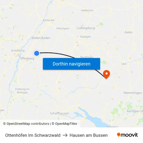 Ottenhöfen Im Schwarzwald to Hausen am Bussen map
