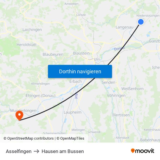 Asselfingen to Hausen am Bussen map