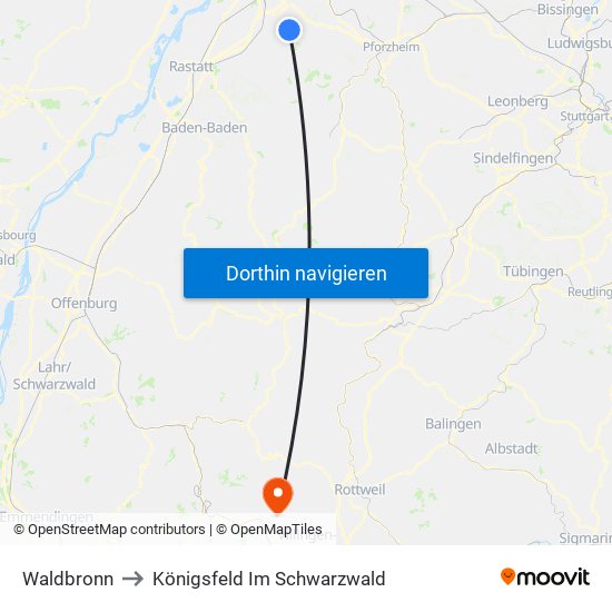 Waldbronn to Königsfeld Im Schwarzwald map
