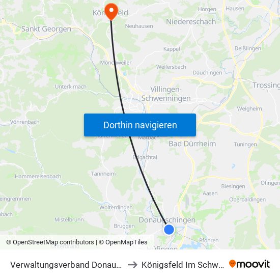 Verwaltungsverband Donaueschingen to Königsfeld Im Schwarzwald map
