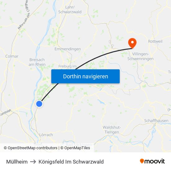 Müllheim to Königsfeld Im Schwarzwald map