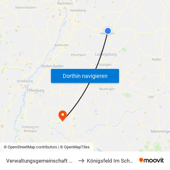 Verwaltungsgemeinschaft Neckarsulm to Königsfeld Im Schwarzwald map