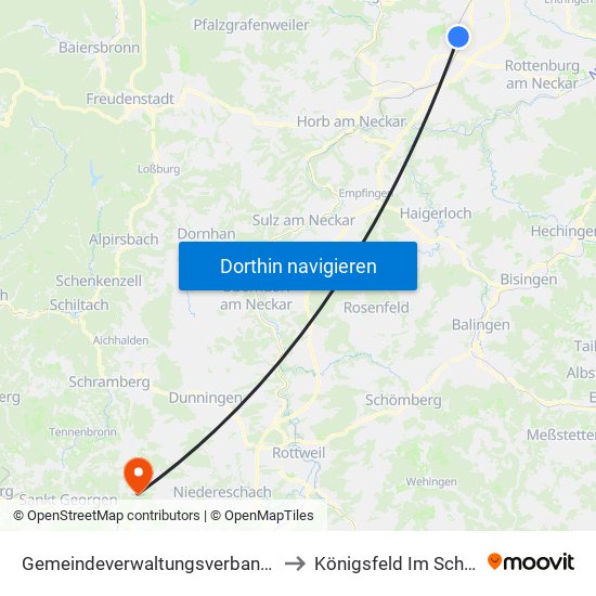 Gemeindeverwaltungsverband Oberes Gäu to Königsfeld Im Schwarzwald map