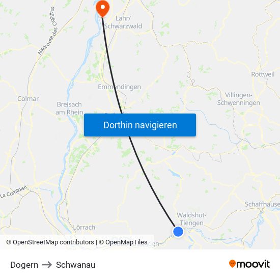Dogern to Schwanau map