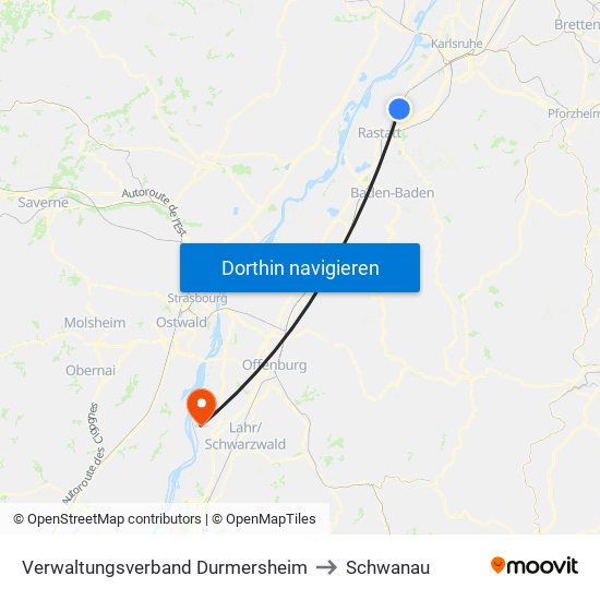 Verwaltungsverband Durmersheim to Schwanau map