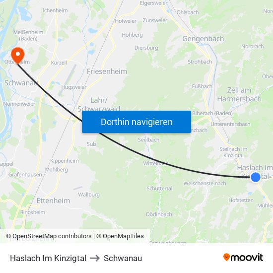 Haslach Im Kinzigtal to Schwanau map