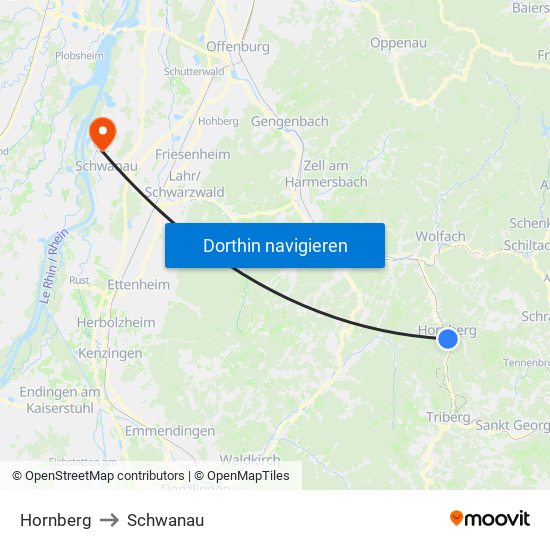 Hornberg to Schwanau map