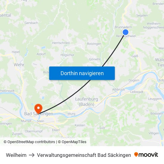 Weilheim to Verwaltungsgemeinschaft Bad Säckingen map
