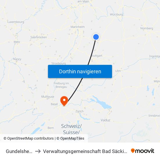 Gundelsheim to Verwaltungsgemeinschaft Bad Säckingen map