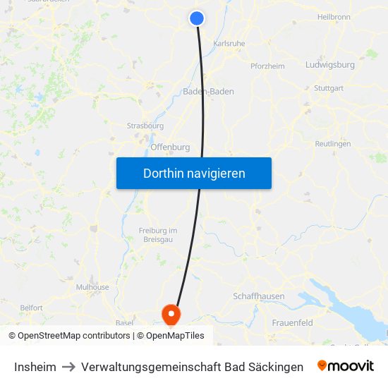 Insheim to Verwaltungsgemeinschaft Bad Säckingen map