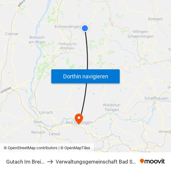 Gutach Im Breisgau to Verwaltungsgemeinschaft Bad Säckingen map