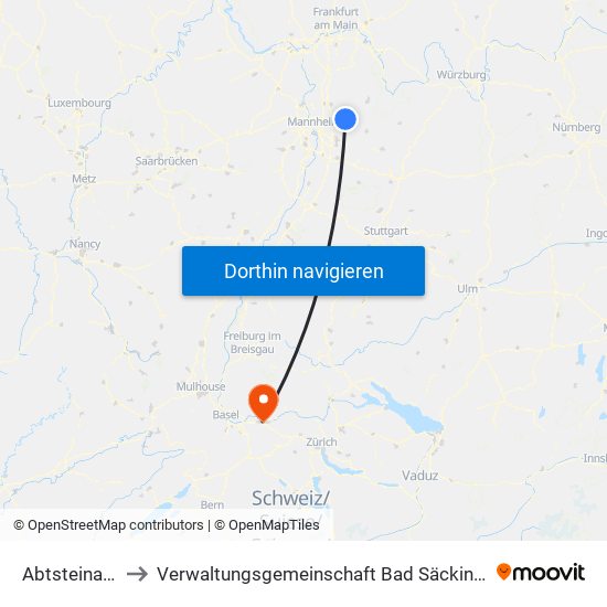 Abtsteinach to Verwaltungsgemeinschaft Bad Säckingen map