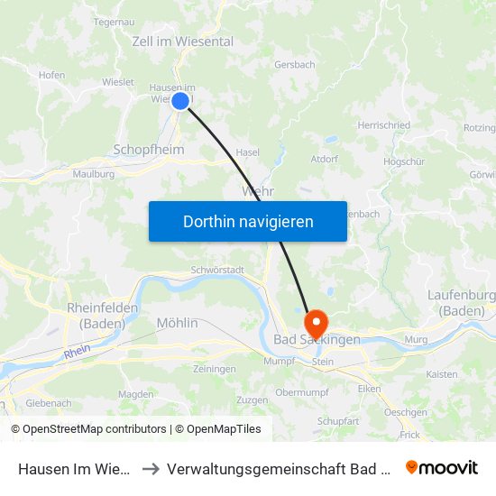 Hausen Im Wiesental to Verwaltungsgemeinschaft Bad Säckingen map