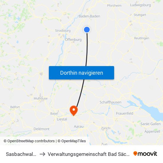 Sasbachwalden to Verwaltungsgemeinschaft Bad Säckingen map