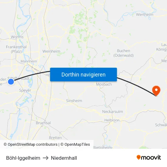 Böhl-Iggelheim to Niedernhall map