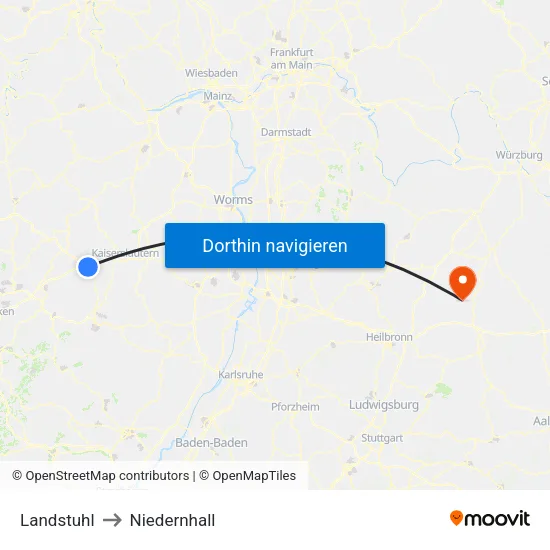 Landstuhl to Niedernhall map