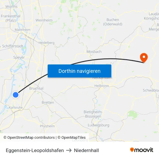 Eggenstein-Leopoldshafen to Niedernhall map