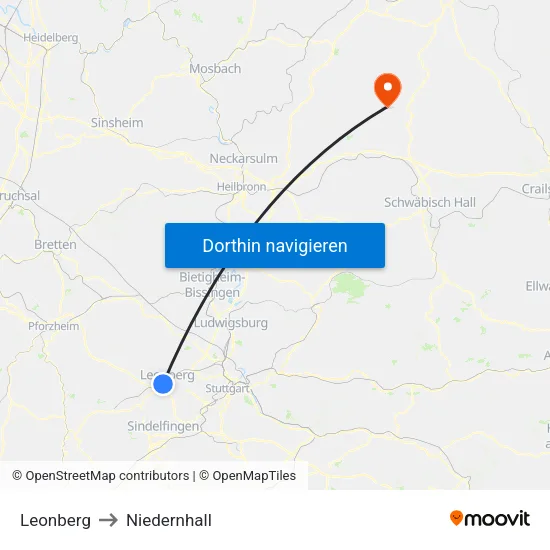 Leonberg to Niedernhall map