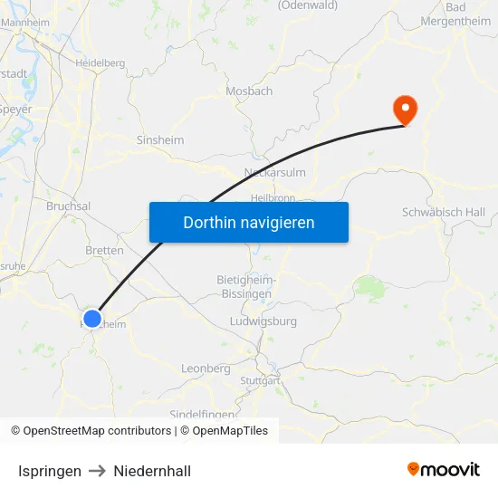 Ispringen to Niedernhall map