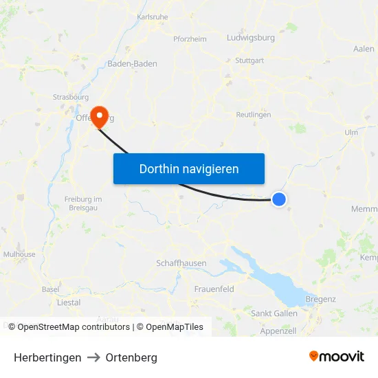 Herbertingen to Ortenberg map