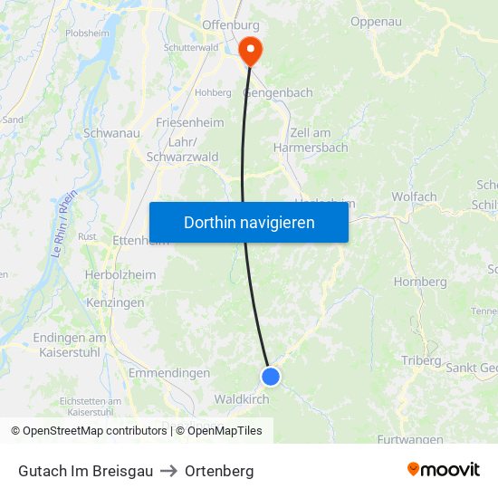 Gutach Im Breisgau to Ortenberg map