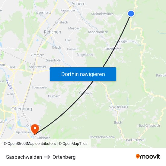 Sasbachwalden to Ortenberg map