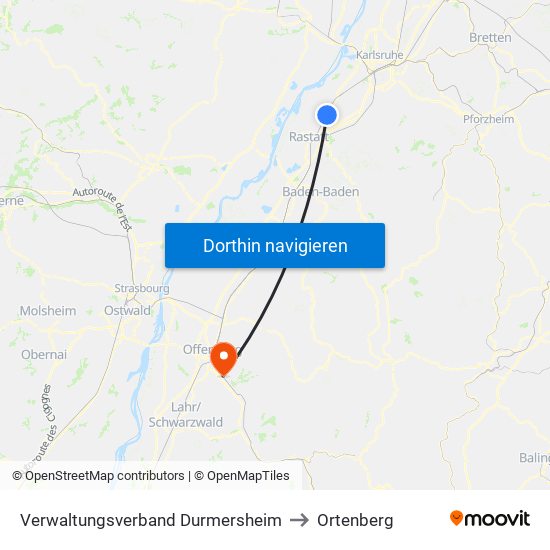 Verwaltungsverband Durmersheim to Ortenberg map