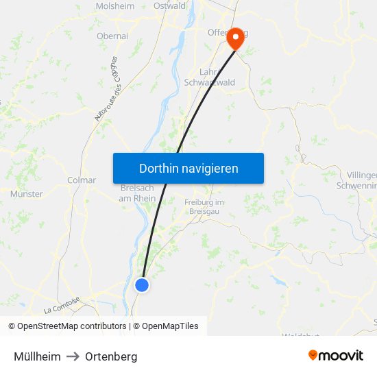 Müllheim to Ortenberg map