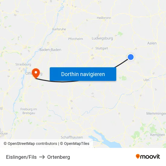 Eislingen/Fils to Ortenberg map