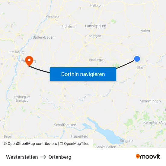 Westerstetten to Ortenberg map