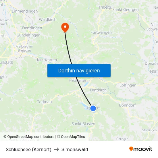 Schluchsee (Kernort) to Simonswald map