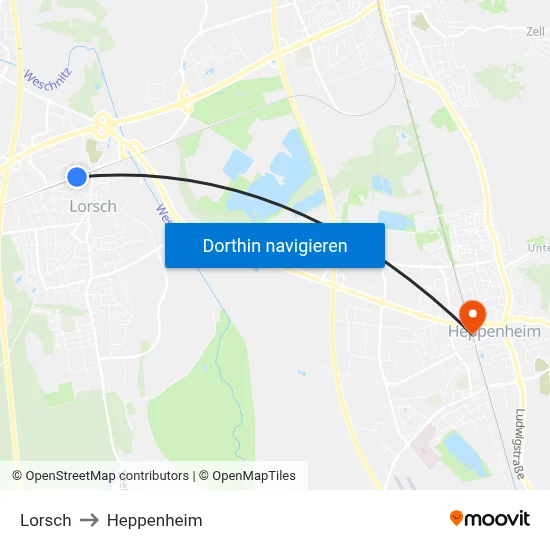 Lorsch to Heppenheim map