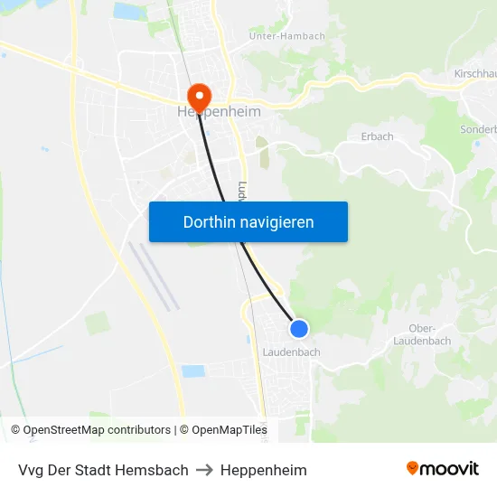 Vvg Der Stadt Hemsbach to Heppenheim map