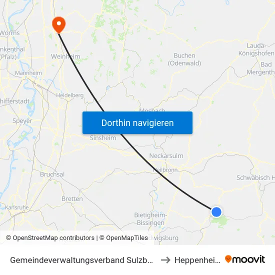 Gemeindeverwaltungsverband Sulzbach to Heppenheim map