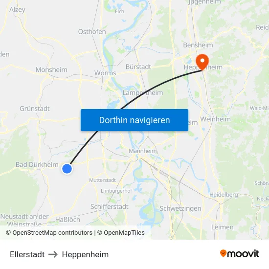 Ellerstadt to Heppenheim map