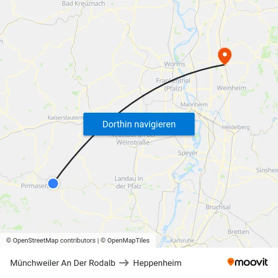 Münchweiler An Der Rodalb to Heppenheim map