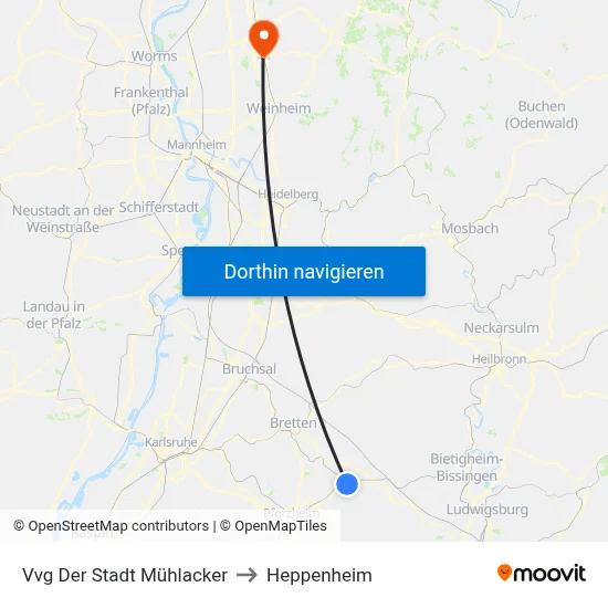 Vvg Der Stadt Mühlacker to Heppenheim map