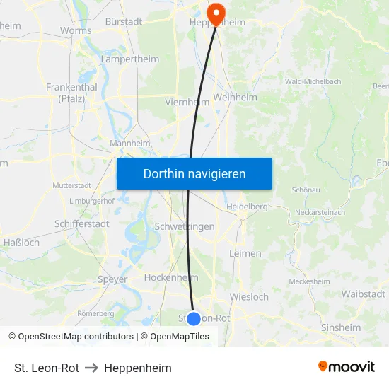 St. Leon-Rot to Heppenheim map