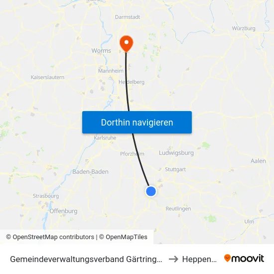 Gemeindeverwaltungsverband Gärtringen/Ehningen to Heppenheim map