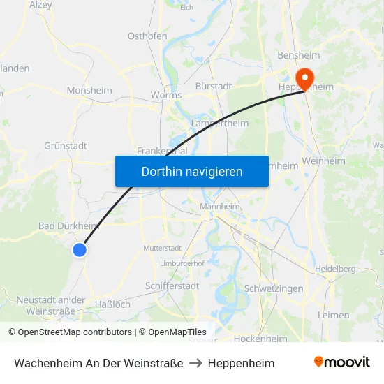 Wachenheim An Der Weinstraße to Heppenheim map