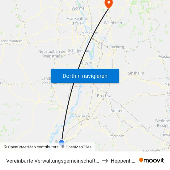 Vereinbarte Verwaltungsgemeinschaft Rastatt to Heppenheim map
